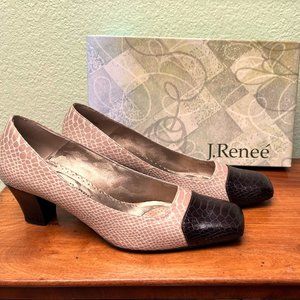 Women's J Renee two-tone brown and tan snake print heels sz 8.5 square toe